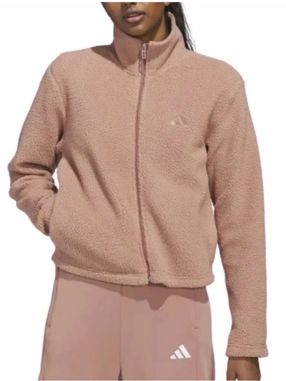 adidas Women's Sherpa Full-Zip Jacket in Blush Pink